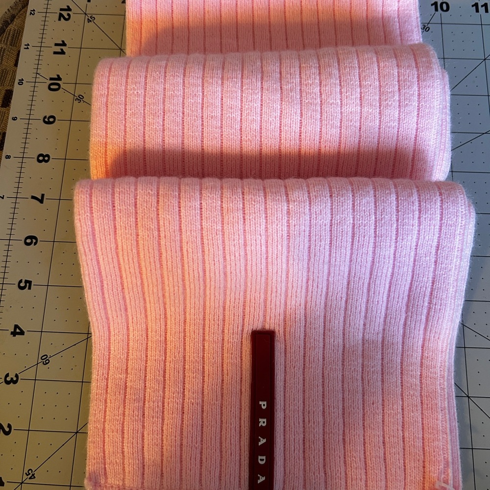 46”x 7” Vintage Prada Pink Ribbed Knit Scarf